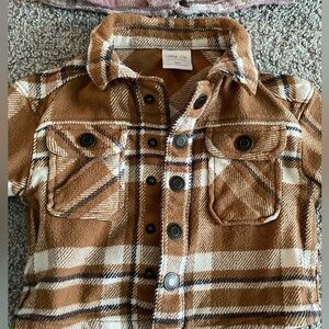 Little Co Tan Flannel Shacket 6M